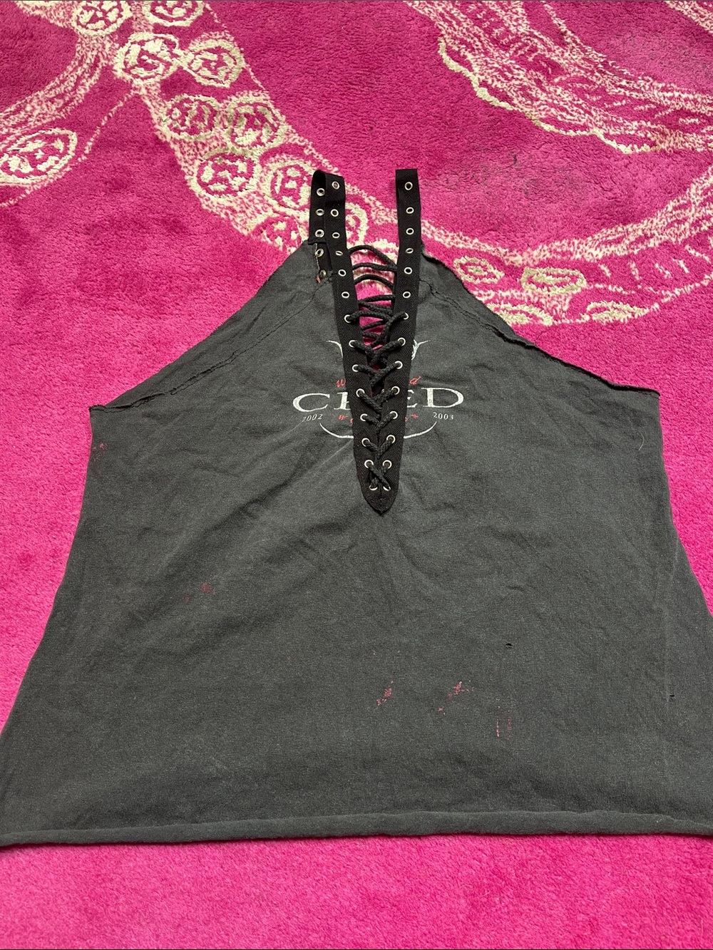 Vintage Y2K Rock indiesleaze grunge lace up grommet Creed band graphic top - Picture 3 of 5